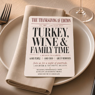Thanksgiving AF Newspaper Dinner Party Invitation