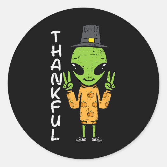 Thanksgiving Alien Thankful Funny Fall Space Men B Classic Round Sticker (Front)