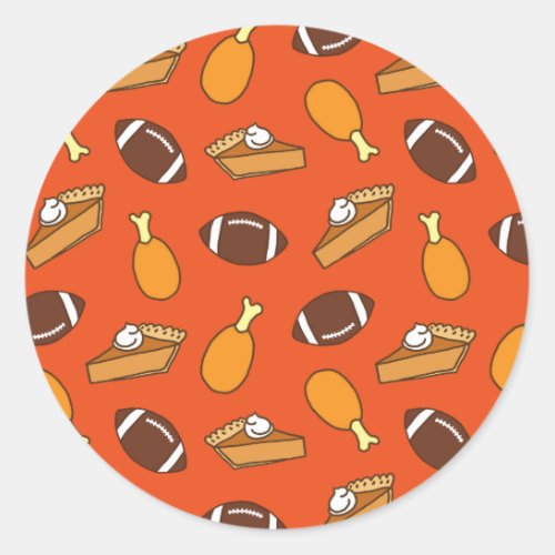 Thanksgiving and Football Pattern Classic Round Sticker