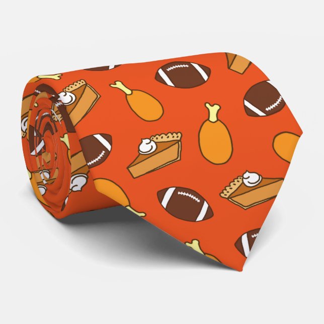 Thanksgiving and Football Pattern Neck Tie (Rolled)
