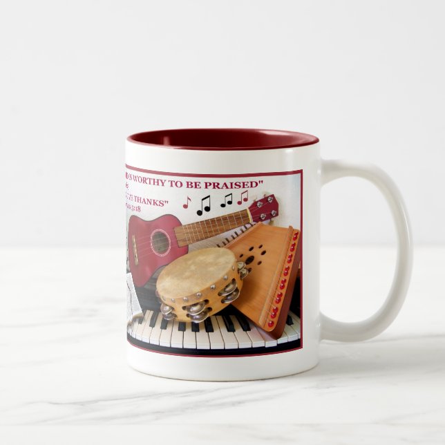 Thanksgiving and Praise Musical Instruments Two-Tone Coffee Mug (Right)