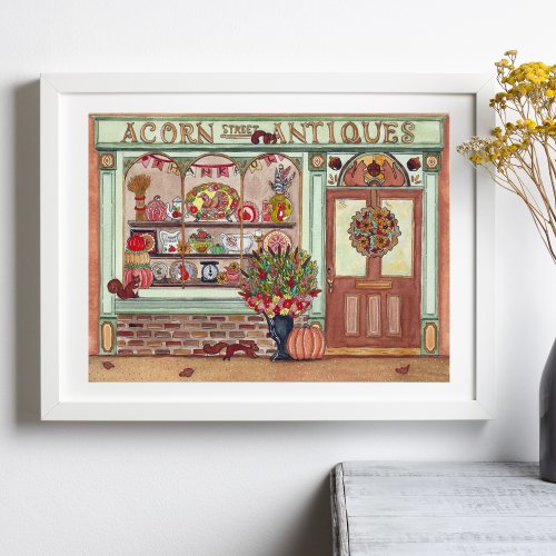 Thanksgiving Antique Shop Watercolor Poster