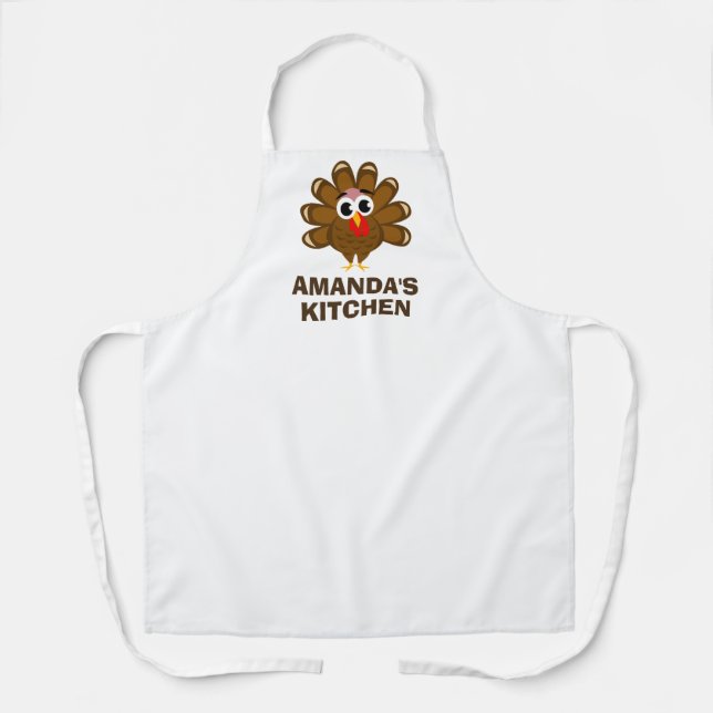 Thanksgiving apron with funny turkey cartoon image (Front)