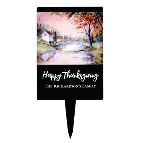 Thanksgiving Arched Bridge Watercolor Painting Cake Topper