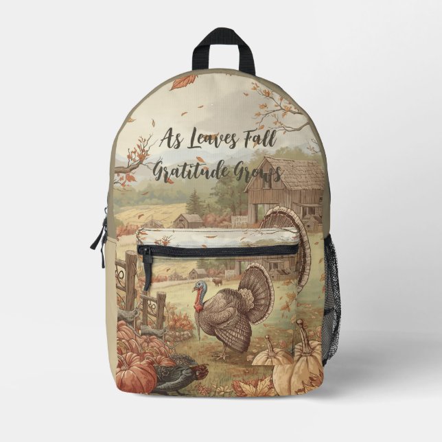 Thanksgiving,As Leaves Fall Gratitude Grows  Printed Backpack (Front)