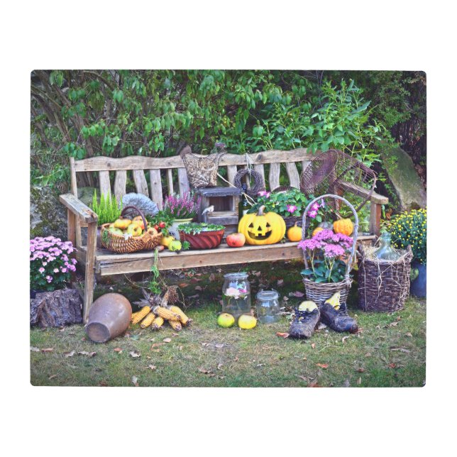 Thanksgiving at the Park Bench Metal Print (Front)