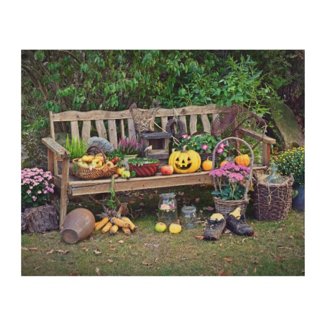 Thanksgiving at the Park Bench Wood Wall Decor (Front)