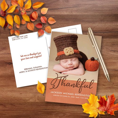 Thanksgiving Autumn Baby Birth Photo Announcement Postcard