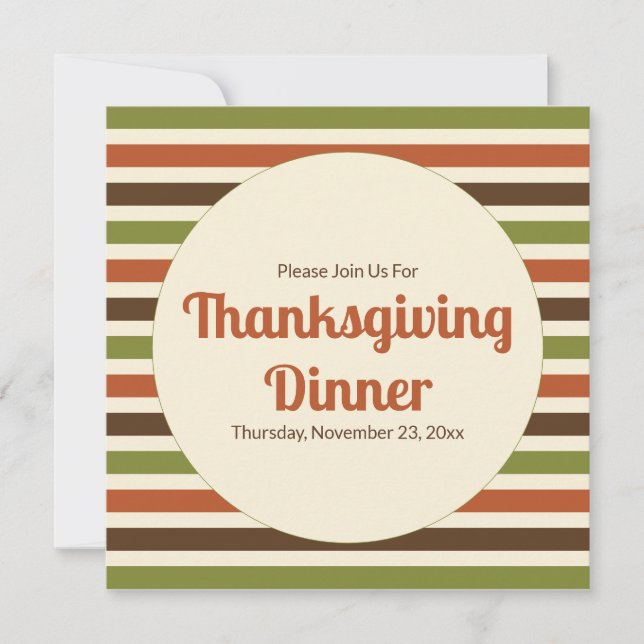 Thanksgiving Autumn Colors Stripes Dinner Invitation (Front)