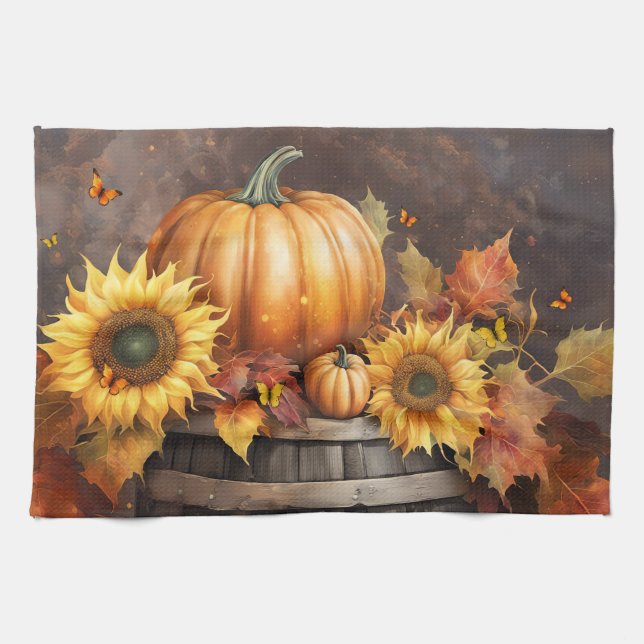 Thanksgiving Autumn Fall Foliage Leaves Kitchen Towel (Horizontal)