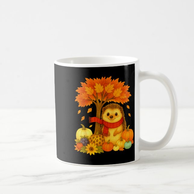 Thanksgiving Autumn Fall Hedgehog Leaf Fall Tree  Coffee Mug (Right)