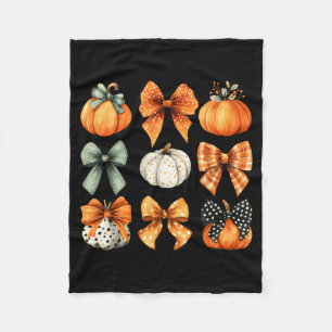 Thanksgiving Autumn Fall Leaves Coquette Bow Pumpk Fleece Blanket