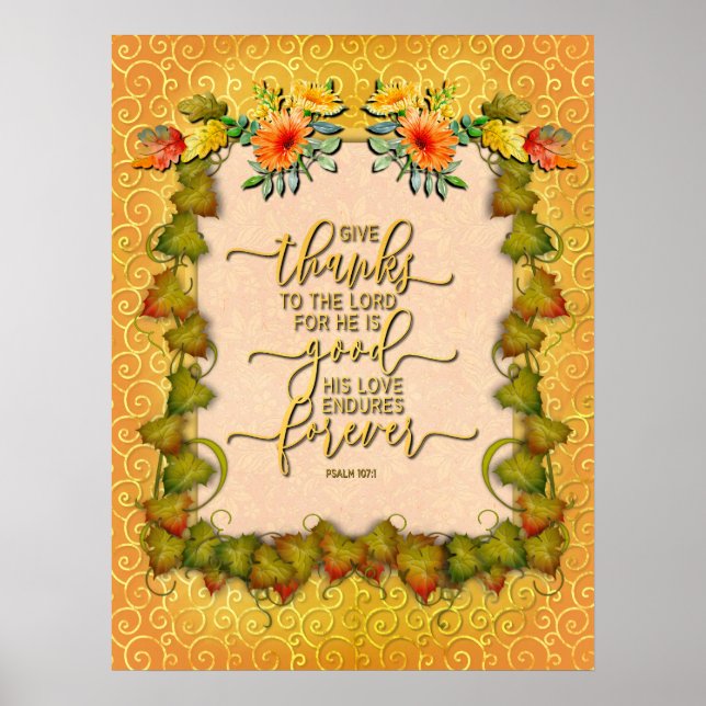 Thanksgiving Autumn Fall Maple Leaf and Sunflower Poster (Front)