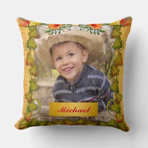 Thanksgiving Autumn Fall Maple Leaf and Sunflower Throw Pillow