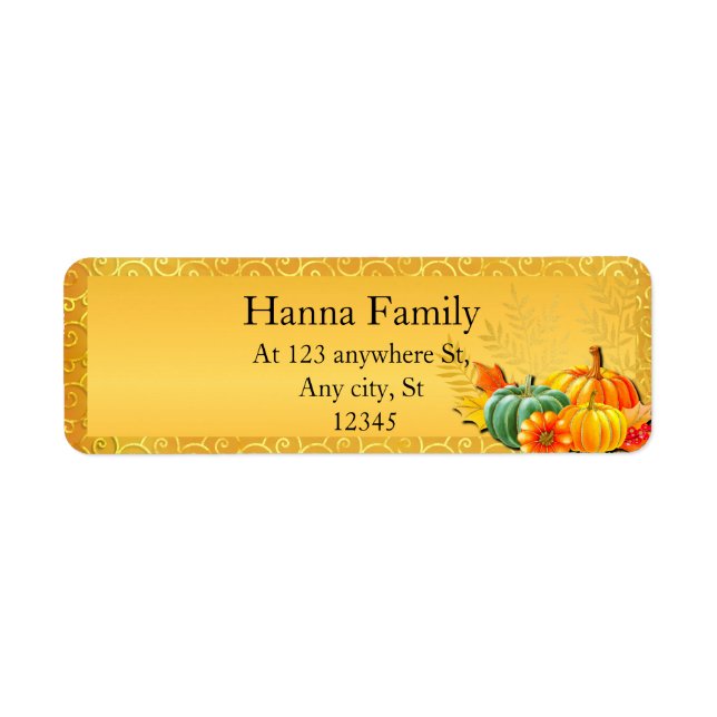 Thanksgiving Autumn Fall Maple Leaves and pumpkins Label (Front)