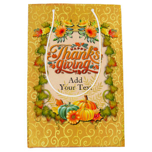 Thanksgiving Autumn Fall Maple Leaves and pumpkins Medium Gift Bag