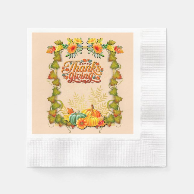 Thanksgiving Autumn Fall Maple Leaves and pumpkins Napkins (Front)