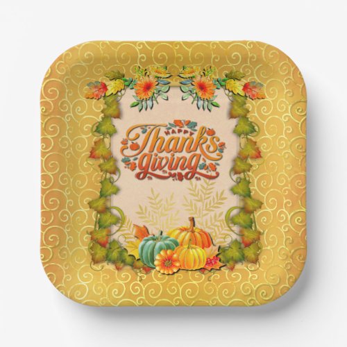Thanksgiving Autumn Fall Maple Leaves and pumpkins Paper Plates