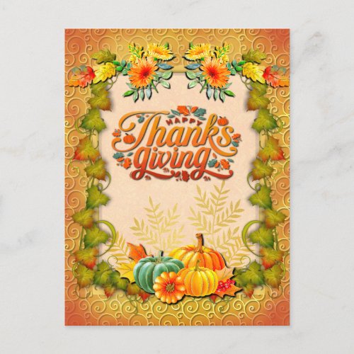 Thanksgiving Autumn Fall Maple Leaves and pumpkins Postcard