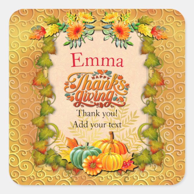 Thanksgiving Autumn Fall Maple Leaves and pumpkins Square Sticker (Front)