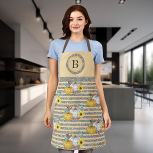 Thanksgiving Autumn Fall Pumpkin Glitter Monogram Apron