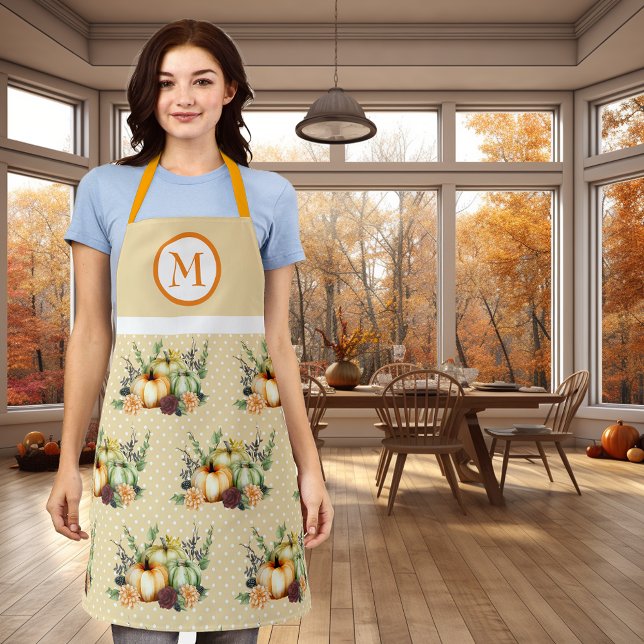 Thanksgiving Autumn Fall Pumpkin Monogram Apron (Creator Uploaded)
