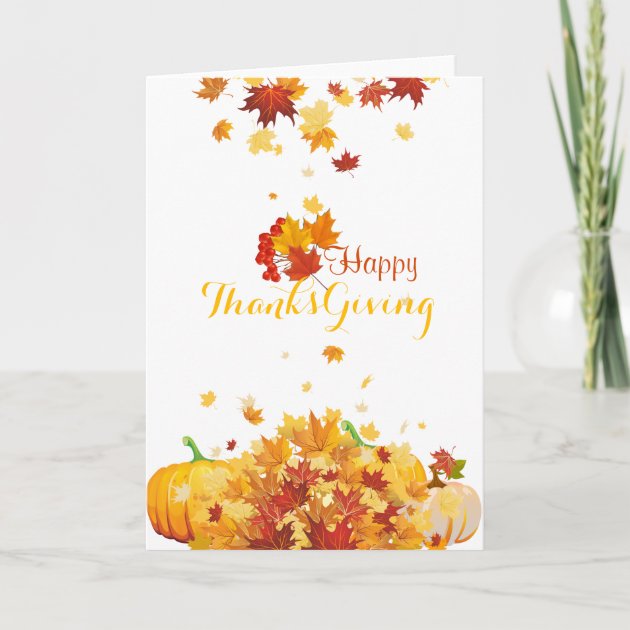Thanksgiving Autumn Falling Leaves And Pumpkins Holiday Card
