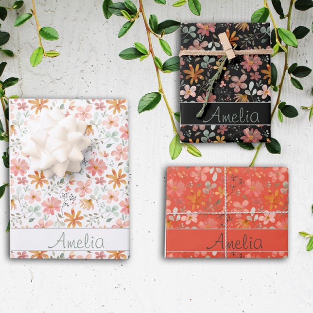 Thanksgiving  Autumn flower black pattern name Wrapping Paper Sheets (Creator Uploaded)