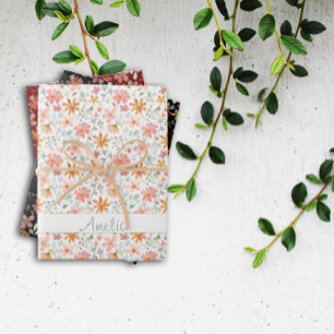 Thanksgiving  Autumn flower red pattern name Wrapping Paper Sheets