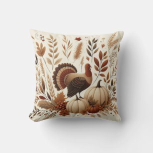 Thanksgiving Autumn Foliage and Turkey Throw Pillow