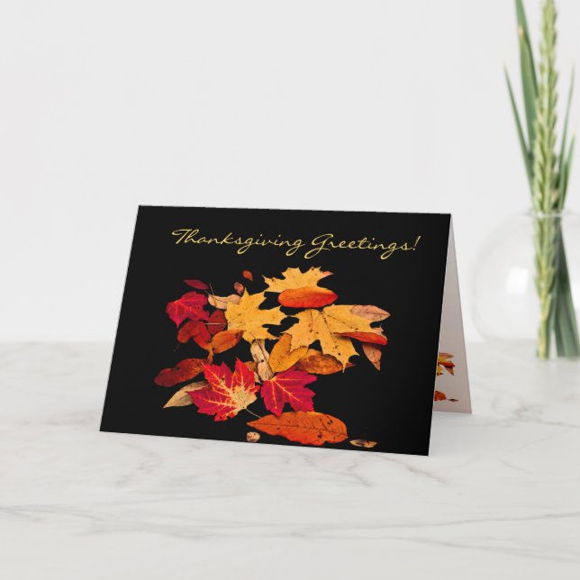 Thanksgiving Autumn Foliage in Orange Red Yellow Holiday Card (Front)