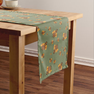 Thanksgiving Autumn Green Turkey Long Table Runner