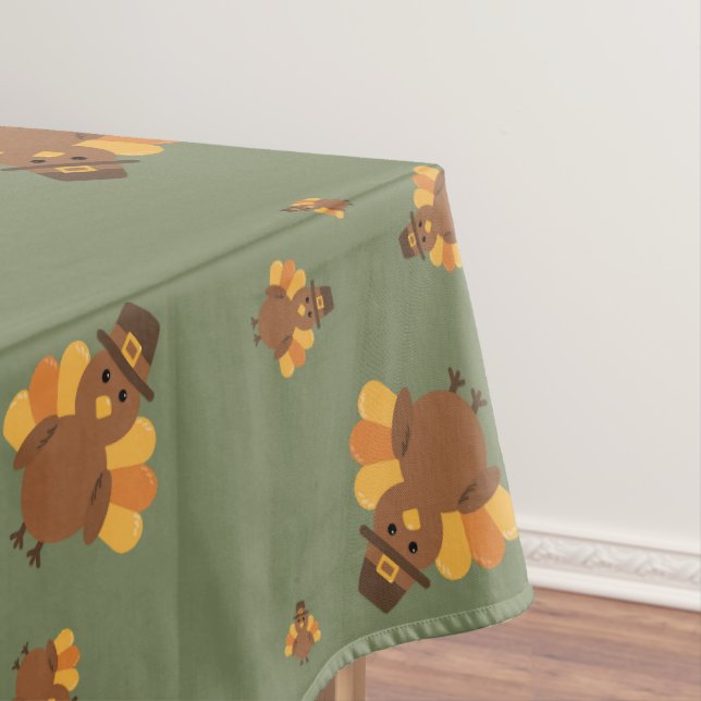 Thanksgiving Autumn  Green Turkey Tablecloth (In Situ)
