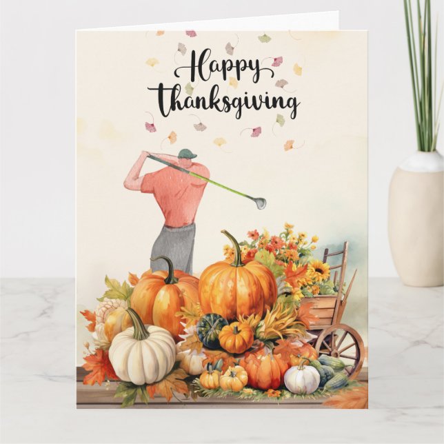 Thanksgiving Autumn Greeting for Golfer Card (Front)