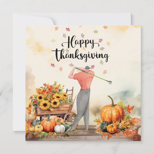 Thanksgiving Autumn Greeting for Golfer Holiday Card (Front)