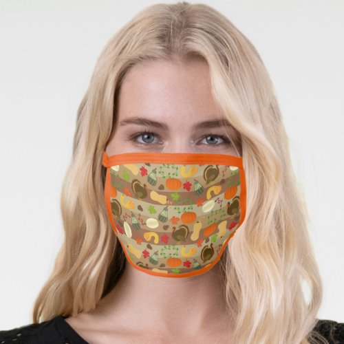 Thanksgiving Autumn Harvest Turkey Squash Pattern Face Mask