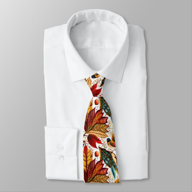 Thanksgiving Autumn Leaf Pattern Fall Neck Tie (Tied)