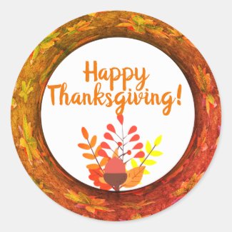Thanksgiving Autumn Leaves & Acorn Classic Round Sticker