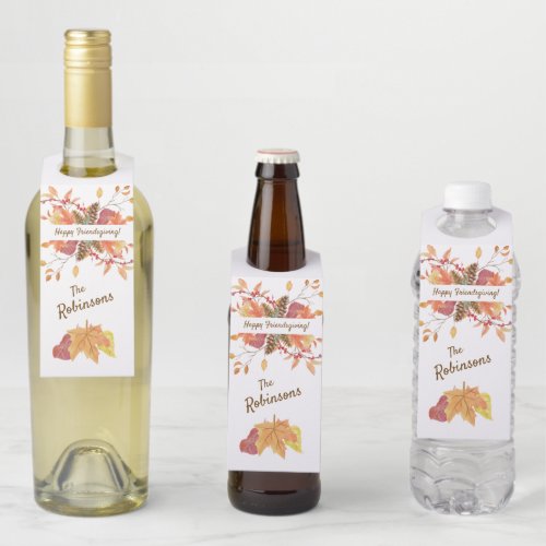 Thanksgiving Autumn Leaves Friendsgiving Custom Bottle Hanger Tag