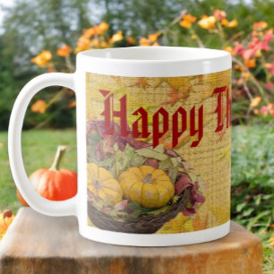 Thanksgiving Autumn Leaves Gourds Art Custom Coffee Mug