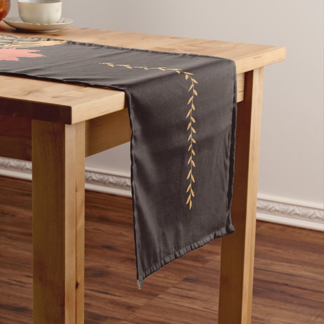 Thanksgiving Autumn Leaves Monogrammed Custom Long Table Runner (In Situ)