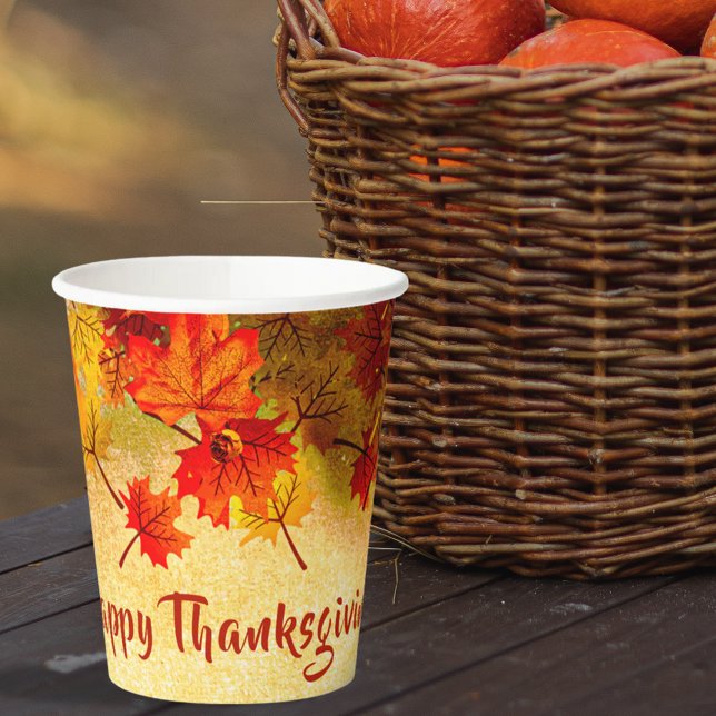 Thanksgiving Autumn Leaves on Old Paper Background Cups (Creator Uploaded)