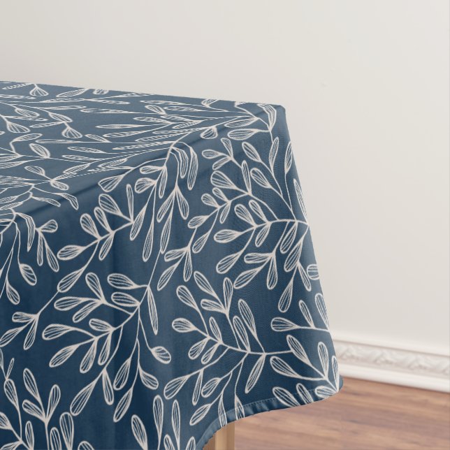 Thanksgiving Autumn Leaves Rustic Blue Tablecloth (In Situ)