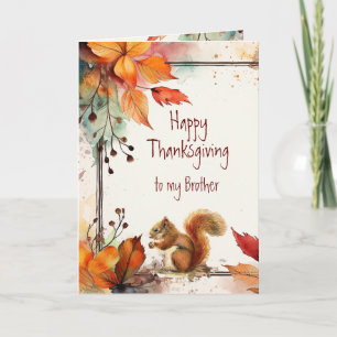Thanksgiving Autumn Leaves Squirrel Brother Holiday Card