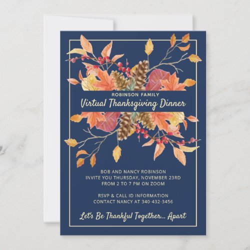 Thanksgiving Autumn Leaves Virtual Dinner Invitation