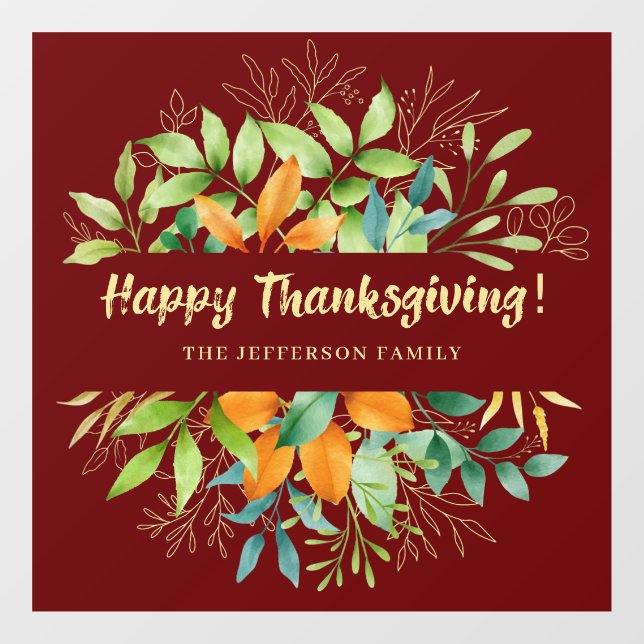 Thanksgiving Autumn Leaves Watercolor Fall Foliage Window Cling (Sheet)