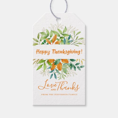 Thanksgiving Autumn Leaves Watercolor Fall Orange Gift Tags