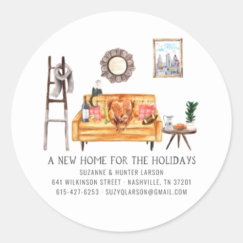 Thanksgiving Autumn Moving Announcement Classic Round Sticker