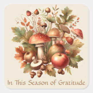 Thanksgiving Autumn mushroom acorn apple Square Sticker