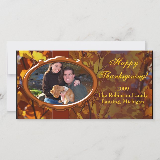 Thanksgiving Autumn Photo Card, Custom Greeting Holiday Card (Front)